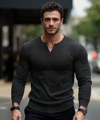 Classic Fit V Neck Rib Full Sleeve Tee