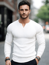 Classic Fit V Neck Rib Full Sleeve Tee